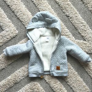 Carters fleece lined warm jacket. Heather gray cotton / cream fleece lined.